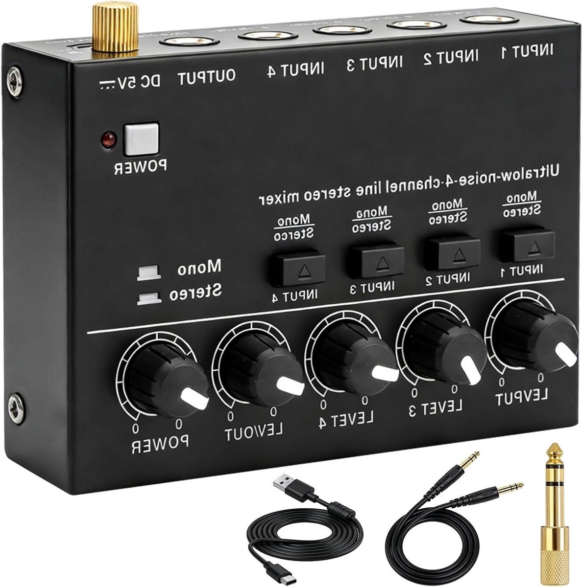 Audio Mixer - Geluidsmixer - Muziek Maken - 4 Kanalen - Compact Formaat - Zilver