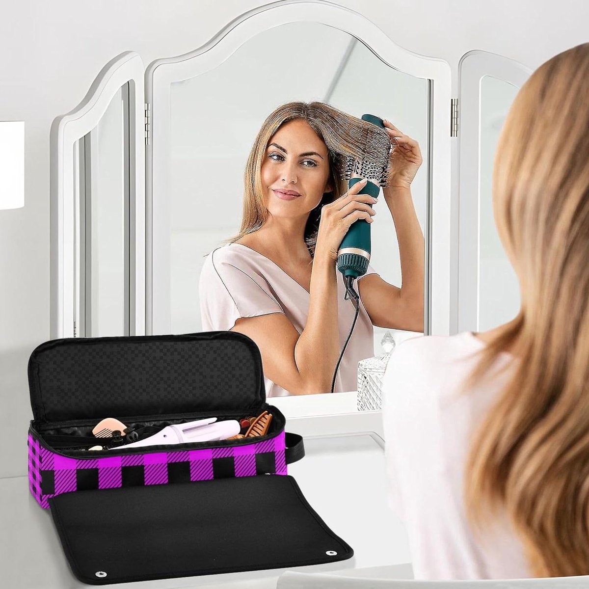 Krultang Reis Etui - Hittebestendige Mat - Styling Tools Opbergen - 2-in-1 Ontwerp - 37 x 10 x 10 cm