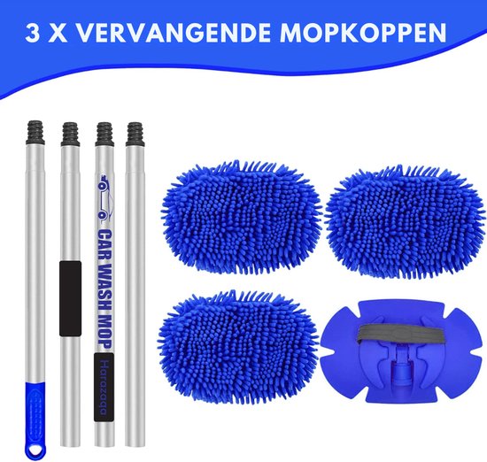 Aurixi® Autowasborstel Telescopisch - Wasborstel Met Telescopische steel - Telescoop Wasborstel Met Zachte Borstel Haren - Blauw - 30cm x 20cm x 158cm van aurixi — afbeelding 3