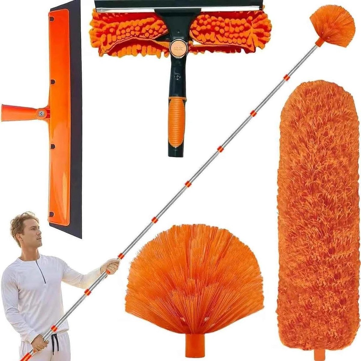 Telescopische Stofzuigset - Verlengbare Plumeau - Hoge Oppervlakken Reinigen - 3-in-1 Kit - Tot 6 meter - Grijs