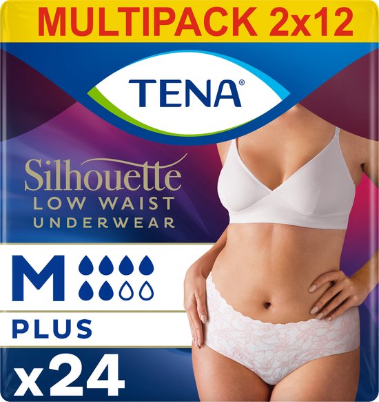 TENA Silhouette Low Waist Underwear, maat M, plus, multipack 2x12 (24 stuks).
