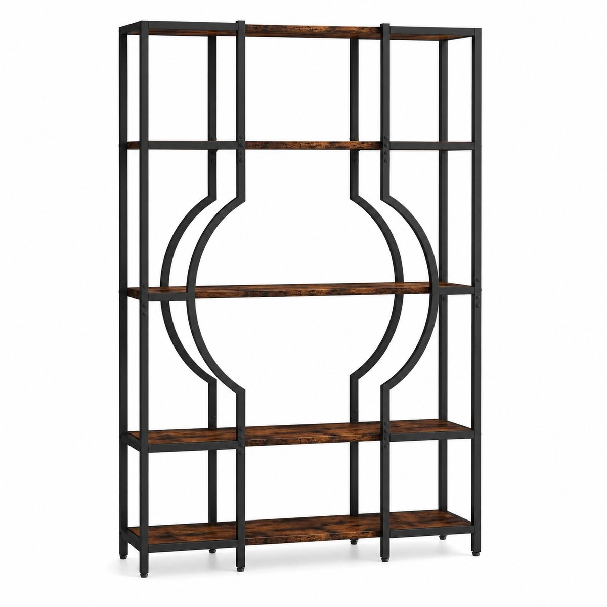 ITRONIQ Industriële Boekenkast Met 12 Open Vakken - Modern Boekenrek Voor Woonkamer Slaapkamer Kantoor - Houtlook Met Zwarte Frame Bruin