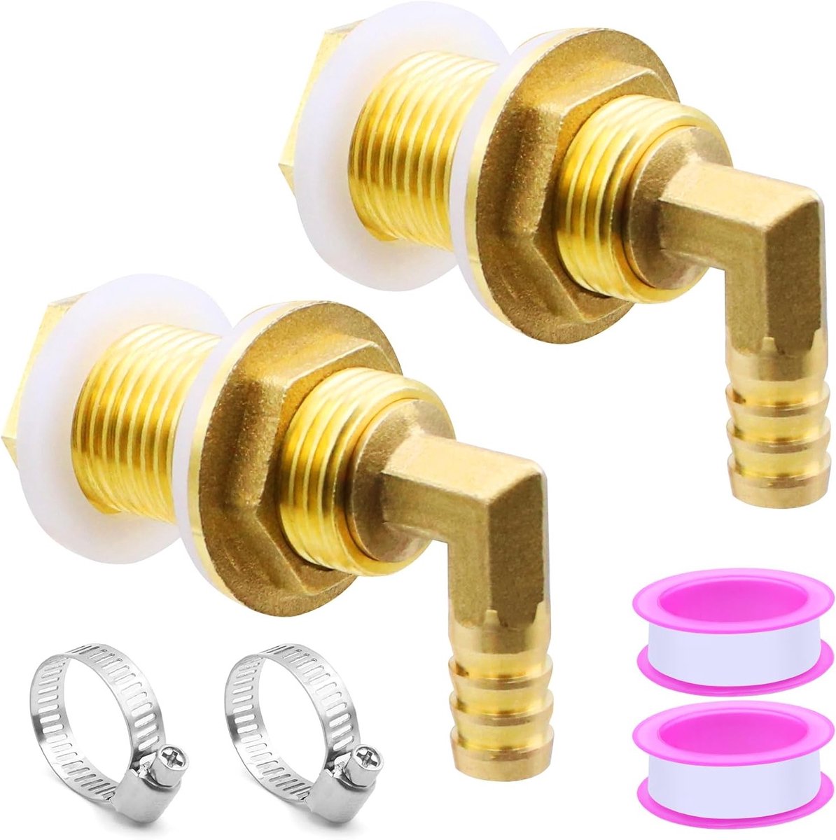 Tank Schroefverbinding Set voor Regenton - 1/2 Inch Messing Aansluitingen met Slang, Klemmen en Teflon Tape voor Wateropvang en Tuinirrigatie