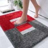 Casilin Badmat Antislip 65x115cm Elba - Waterabsorberende Badkamermat - Wasbaar en Sneldrogend - Voor Douche en Bad - Hoogpolig - Acryl - Rechthoek - Rood, Grijs