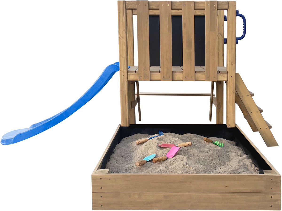 AXI Leah Mini Speeltoren met Zandbak en Picknicktafel – Blauwe Glijbaan – Met Krijtbord – FSC hout – Klein speeltoestel voor de tuin / buiten — afbeelding 9