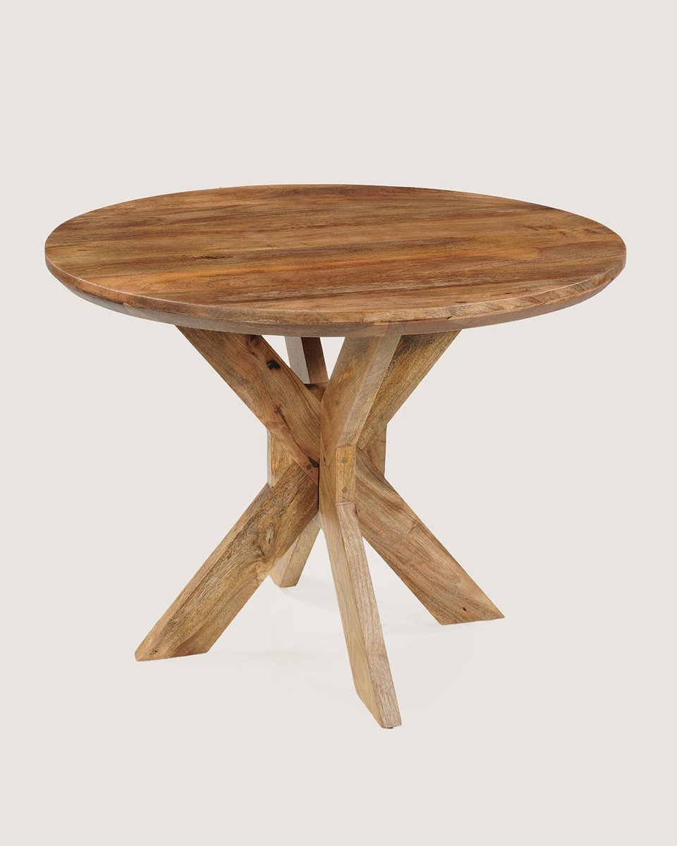 Ronde Eettafel 140 cm Mangohout – Bruin – Houten Matrix Onderstel – Elegant Chic – 5-6 Personen