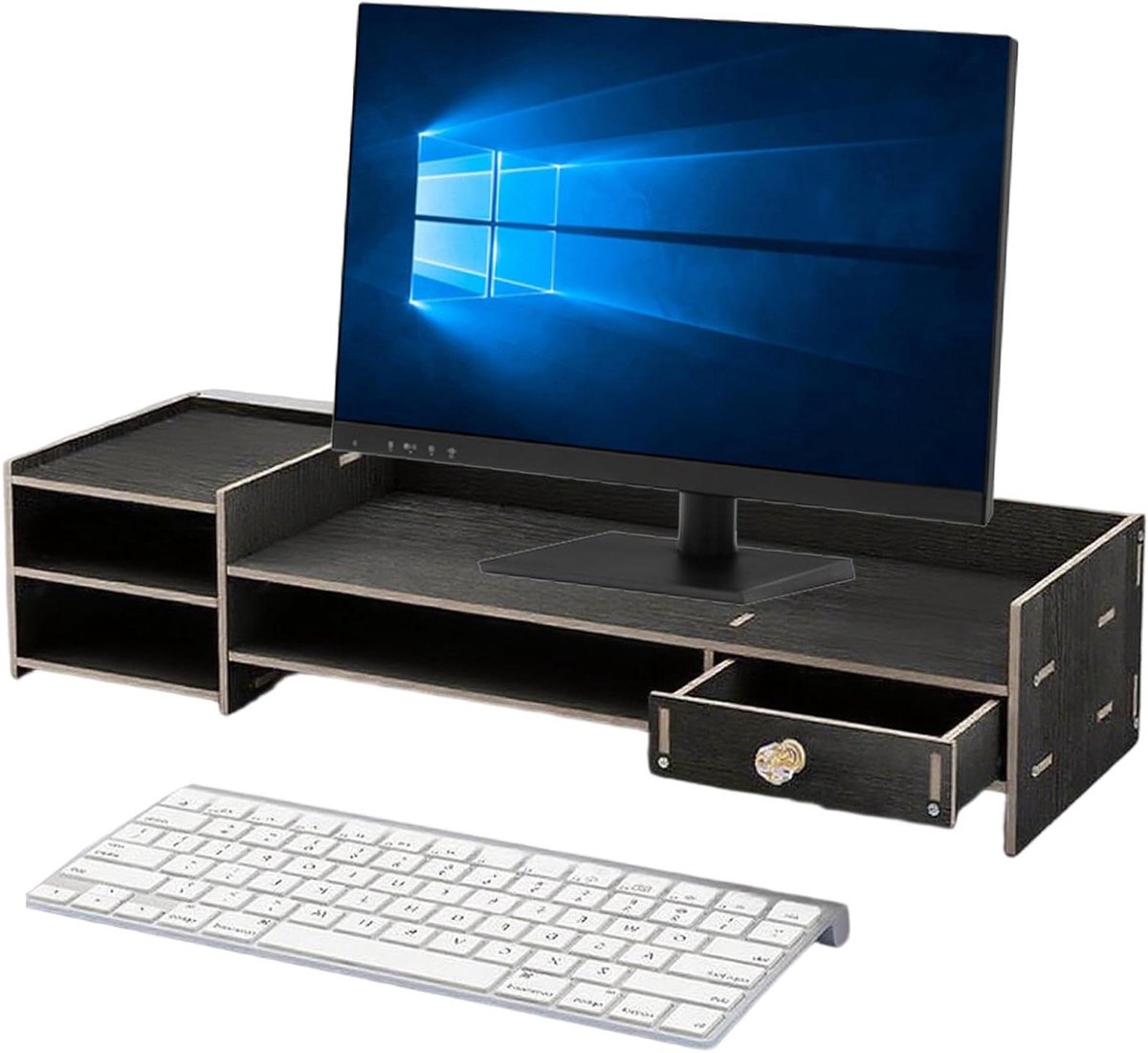 Monitor Verhoger - Bureau Organizer - Werkplek Verbeteren - Houten Constructie - 63.5 cm Lengte - Wit