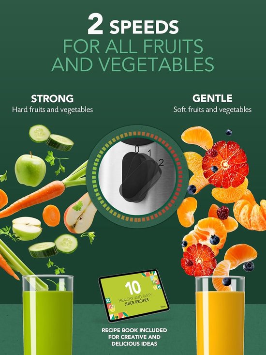 Sapcentrifuge - Fruitpers - Gezond sap maken - 2 snelheden - 75 mm opening - Groen — afbeelding 3