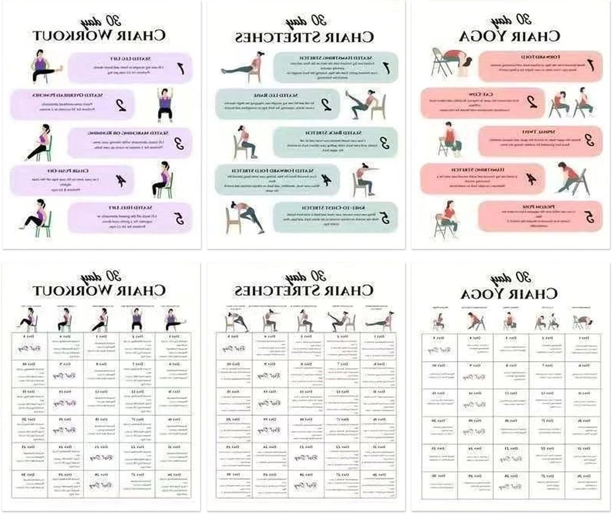 Stoelyoga Kaarten - Workout Set - Thuis Trainen - 30-Daagse Set - 6 Stuks - Meerdere Kleuren