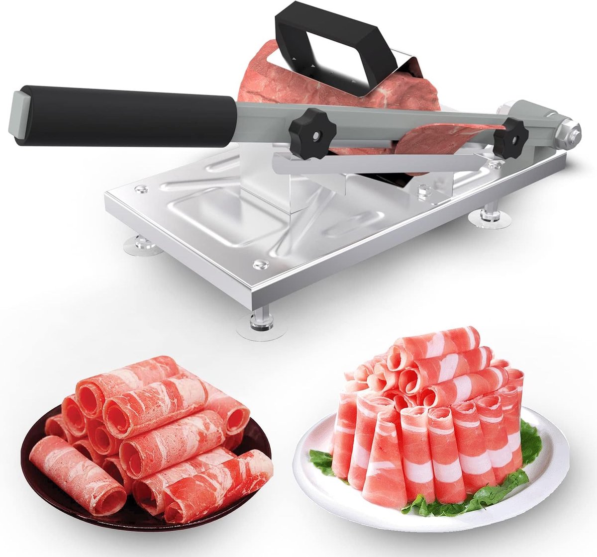 Snijmachine - Handmatige snijmachine voor bevroren vlees - Snijmachine voor rund- en lamsvleesrollen - Geschikt voor thuis koken, grillen en hotpot - Zilverkleurig