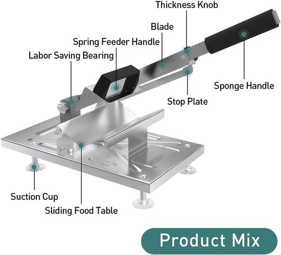 Snijmachine - Handmatige snijmachine voor bevroren vlees - Snijmachine voor rund- en lamsvleesrollen - Geschikt voor thuis koken, grillen en hotpot - Zilverkleurig — afbeelding 5