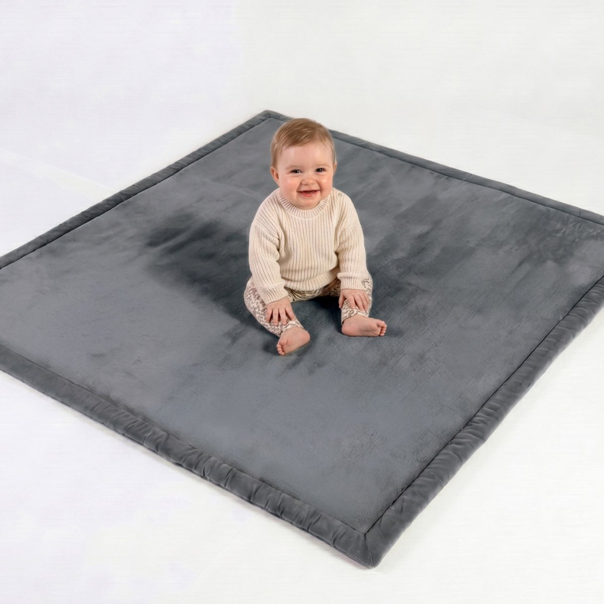 CASABEL Baby Speelmat van Grijs Fluweel 120×120 cm, Dik en Zacht, Schuim, Antislip Onderkant