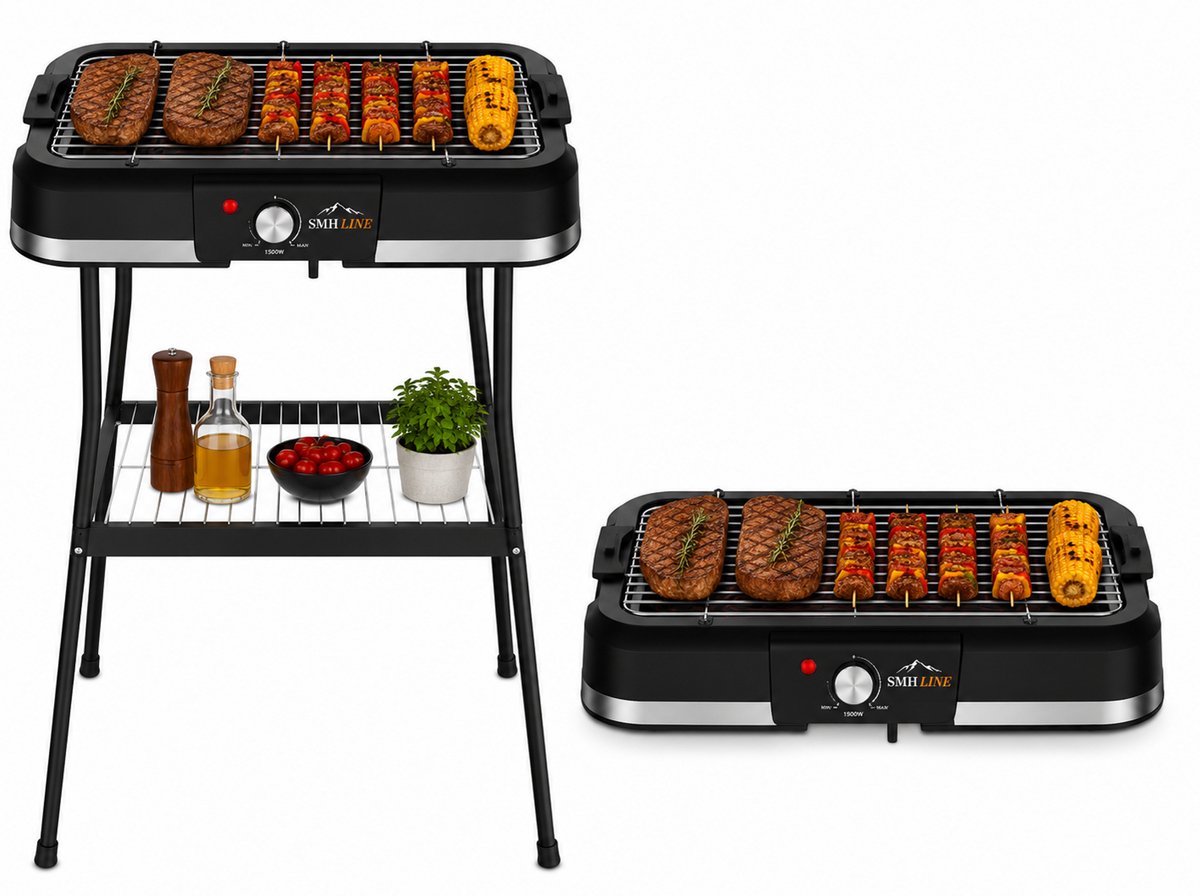 SMH LINE® Elektrische BBQ - Staand en Tafelmodel Barbecue - 40x25cm - Tafelbarbecue - 2000W - Zwart
