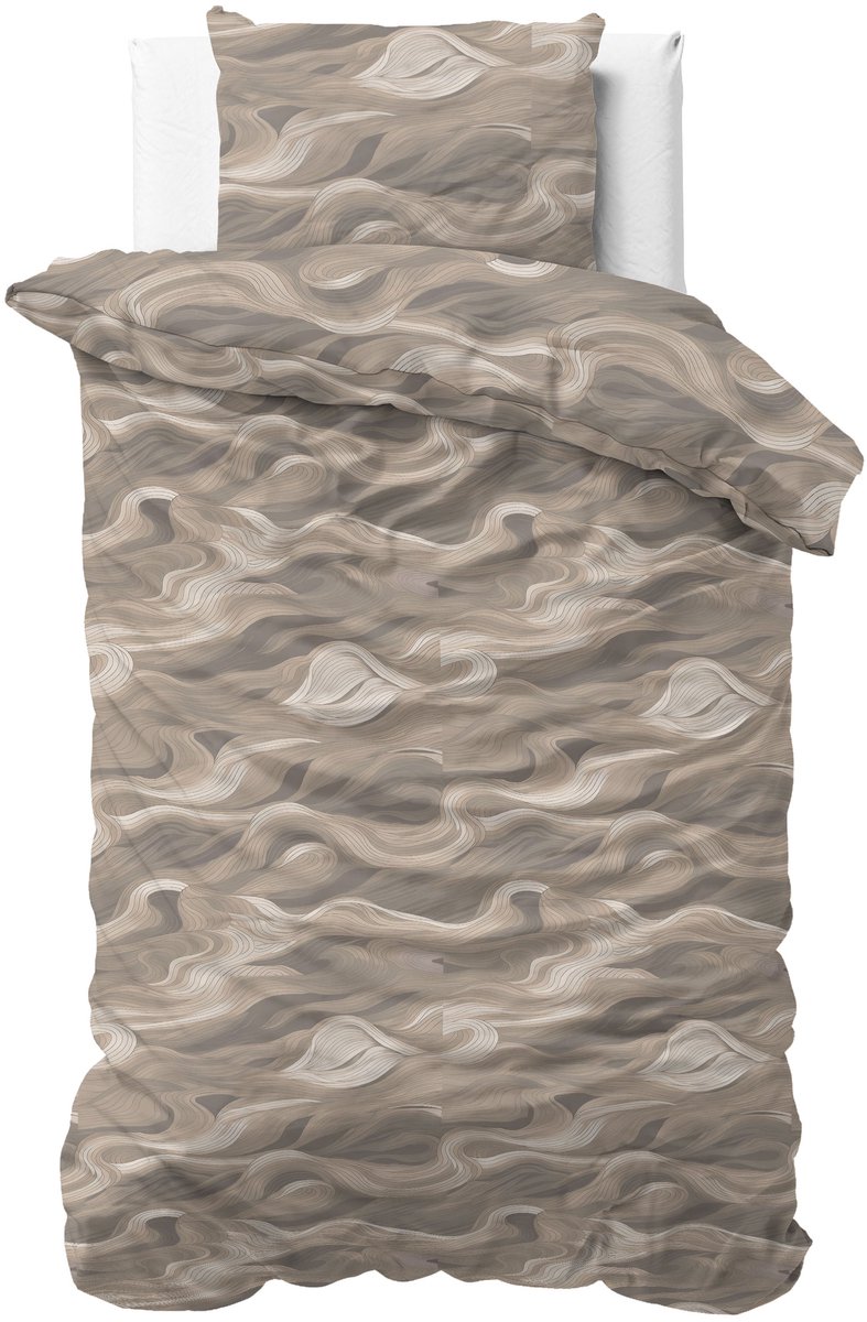 Sleeptime Dekbedovertrek Whirl - Eenpersoons - 140x220 cm - Inclusief 1 Kussensloop 60x70 cm - Taupe