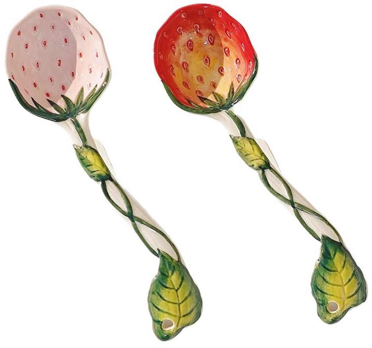 carmdering - Aardbeienlepel - Keramische Lepel - Theelepel - Set van 2, 16,5×4,7 cm, handgeschilderd - Glazuur onder glazuur, vaatwasmachinebestendig - Roze of rood - Perfect voor thee, dessert en jam - Cadeau voor bruiloft en feest