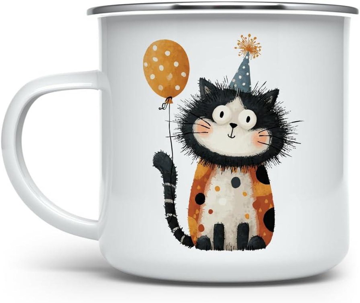Glazuur Koffiemok - Thee Mok - Buiten Gebruik - Duurzaam Emaille - 350ml - Kat Design