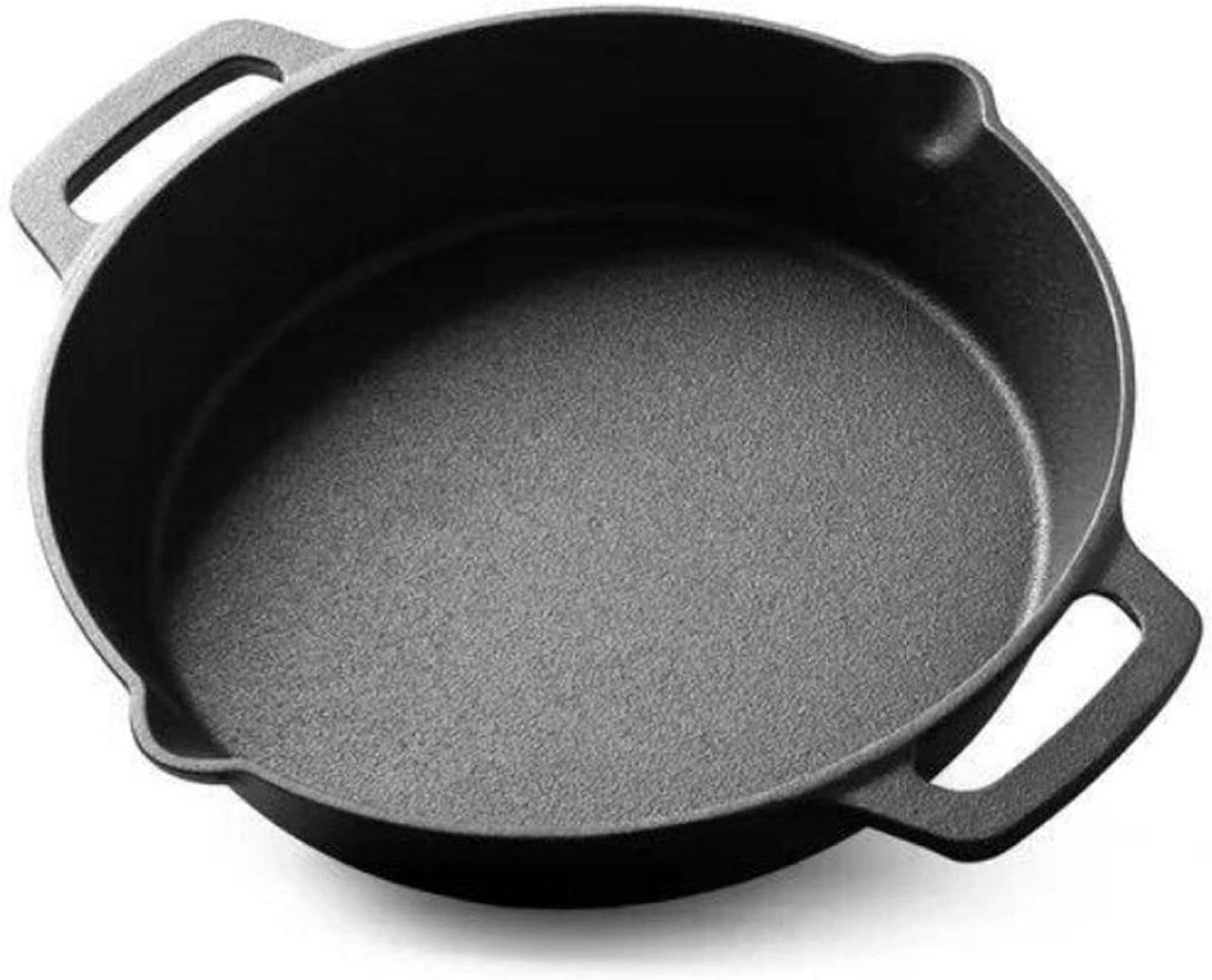 Gietijzeren Koekenpan - Ovenbestendige Pan - Veelzijdig Koken - Dubbele Handgrepen - 30 cm - Zwart