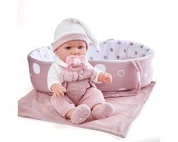 Enjoyin Babypop Cadeauset met Poppen Draagwiegje, Babydraagzak, Roze Kleertjes, Speen, Deken & Kussen – Rollenspel Speelgoed voor Meisjes vanaf 3 Jaar