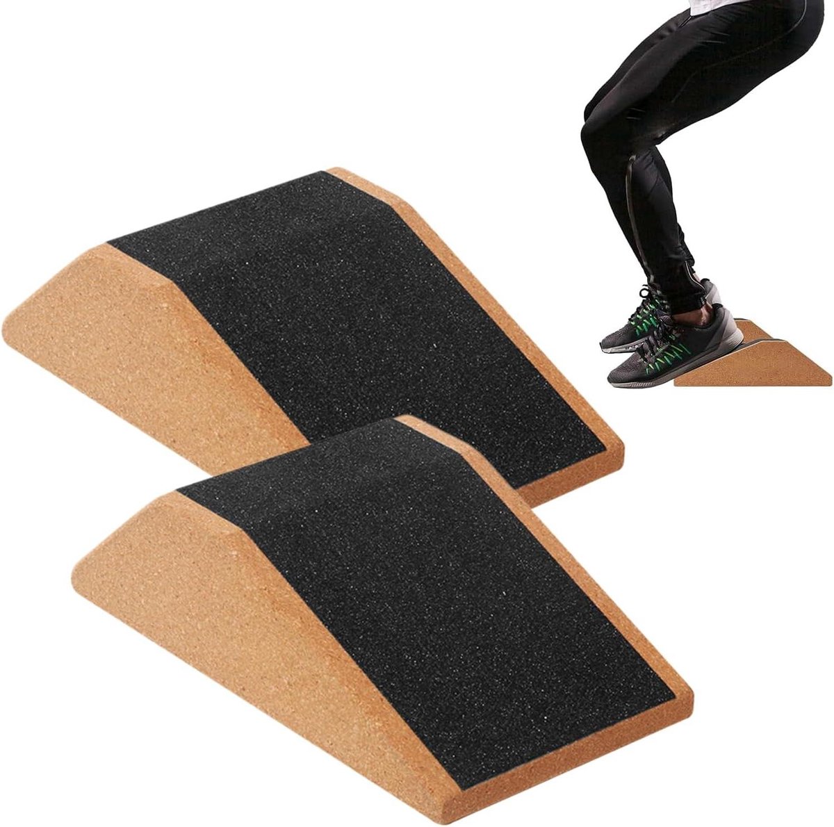 Kniebuiging Wigblok - Hielwig Fitness - Krachttraining Verbeteren - Antislip Ontwerp - 23 x 12 x 6.5 cm - Kurk Kleur