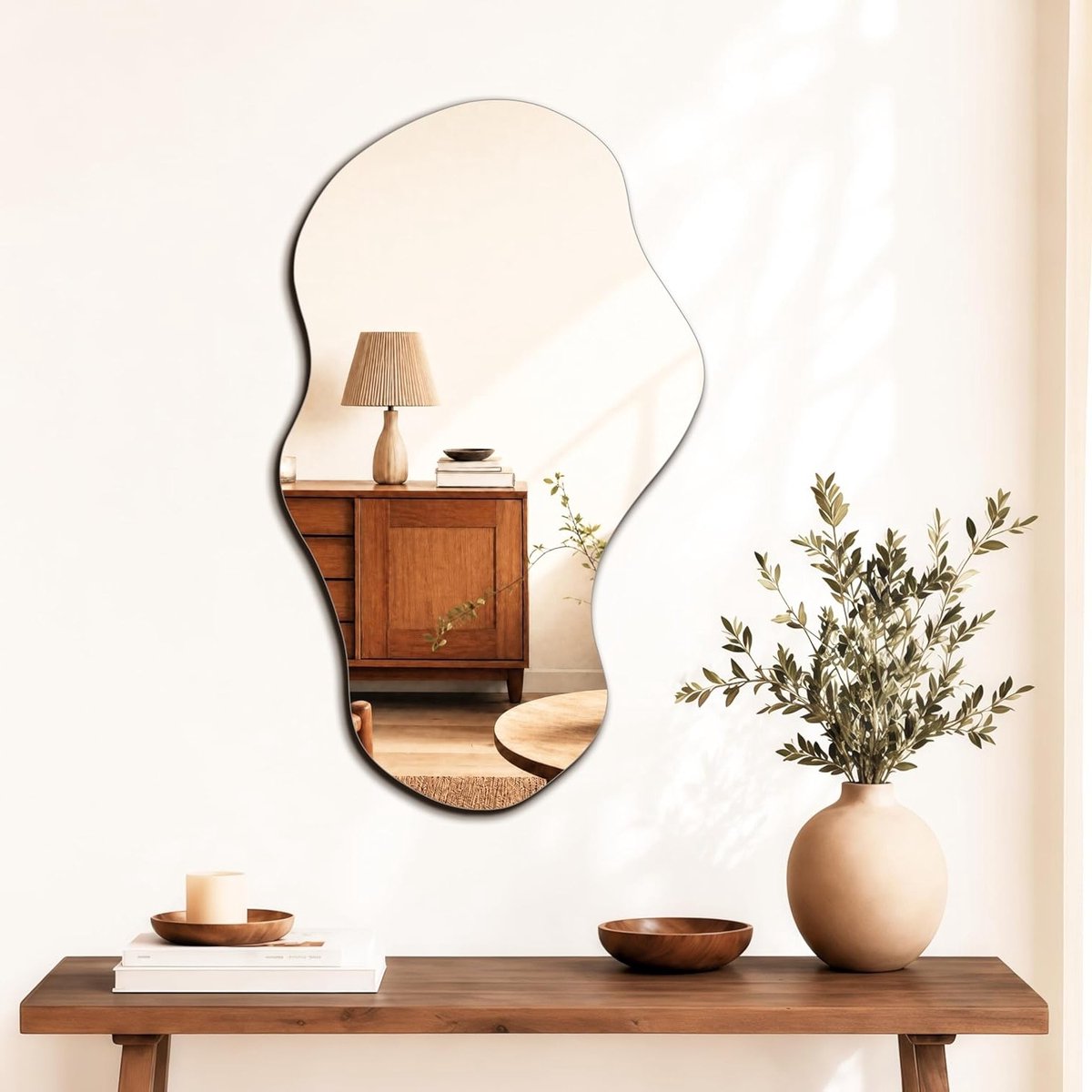 Asymmetrische Onregelmatige Wandspiegel, 71 x 43 cm, Decoratieve Moderne Spiegel voor Badkamer, Slaapkamer en Woonkamer, Frameloos en Muurbevestigd