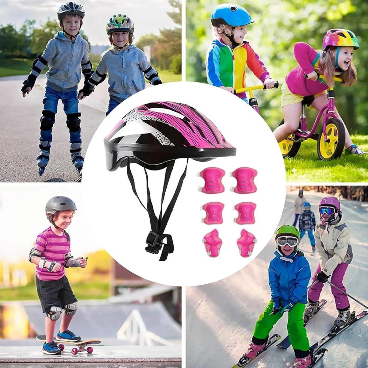 Kinder Beschermingsset - Sportbeschermers Peuters - Actief Buitenspelen - Verstelbaar Draaisysteem - Leeftijd 3-10 - Roze