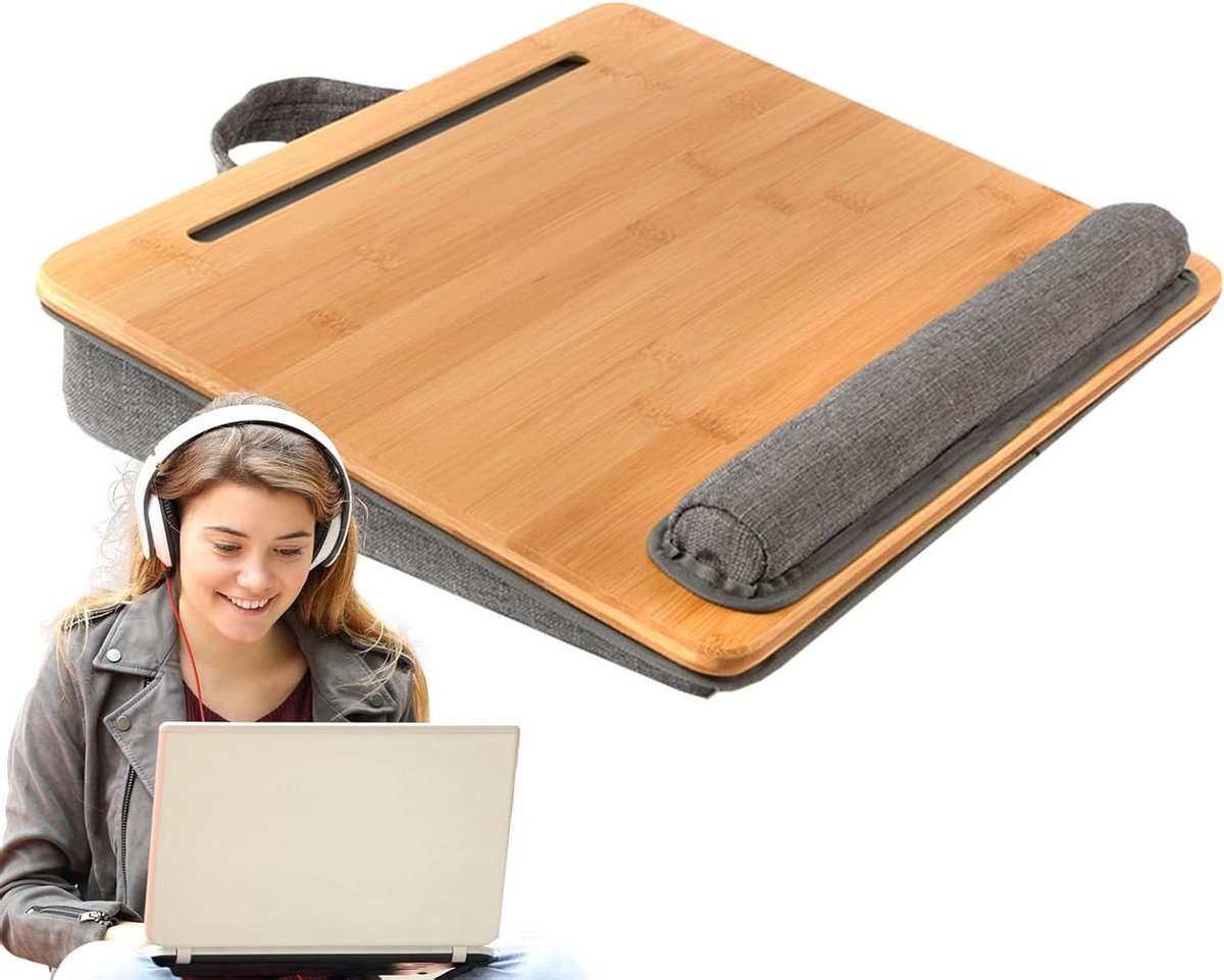 Laptop Tafel - Werktafel Bed - Comfortabel Werken - Met Polssteun - 42x34cm - Bruin