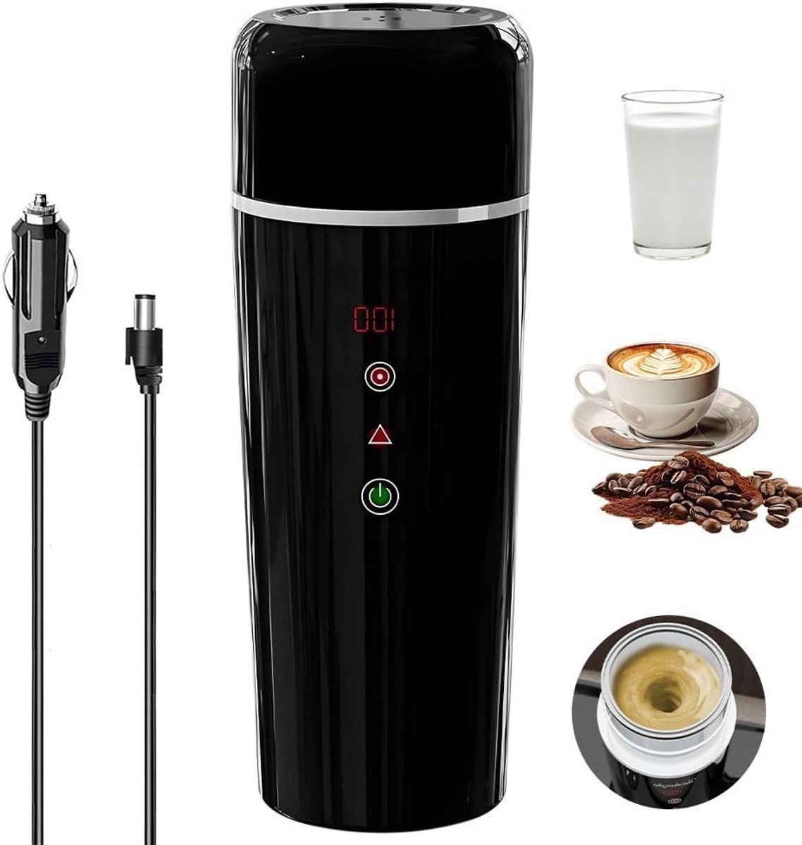 Elektrische waterkoker - Auto mok - Warme dranken onderweg - Intelligente temperatuurregeling - 420 ml - Zwart