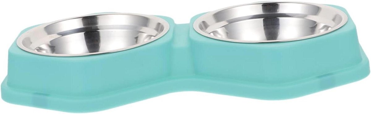 Voerbak Hond Kat - Dubbele Schaal - Gezond Eten - Antislip Voet - 33.5x18.5x4.5cm - Groen