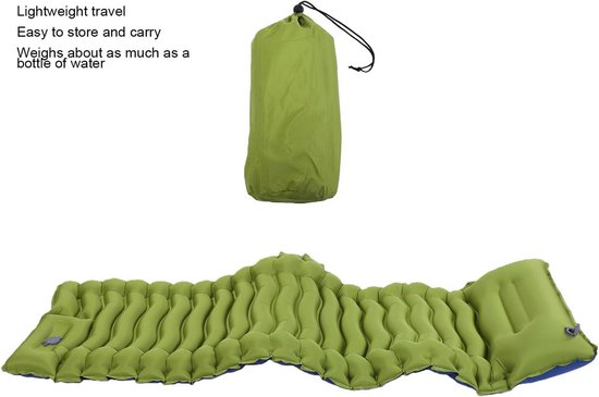 Kampeer slaapmat - Luchtbed mat - Buiten slapen - Ingebouwde voetpomp - 190x65x10cm - Groen — afbeelding 3
