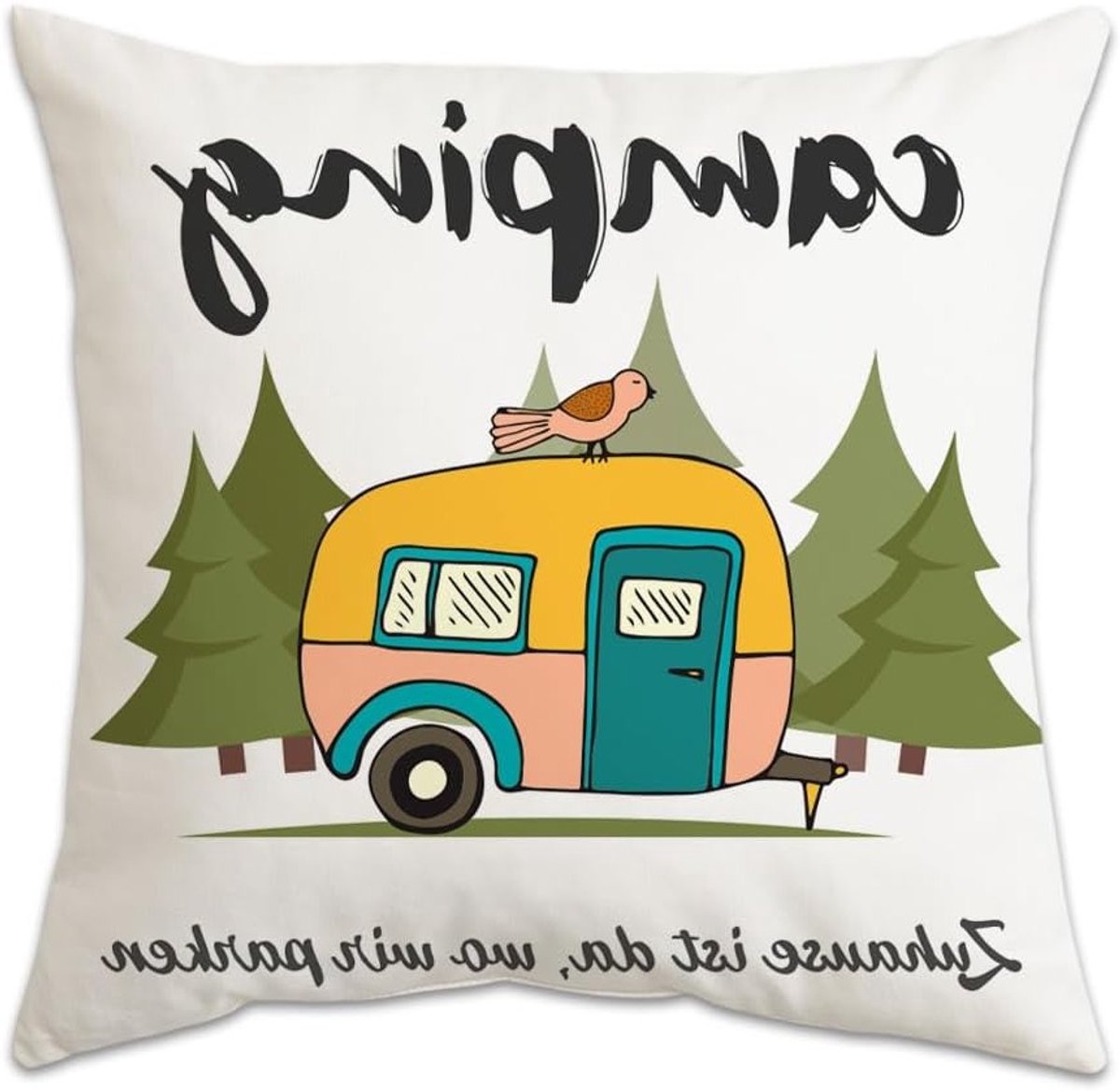 Camping Kussen 45x45 - Gepersonaliseerd Kussen voor Kampeerders - Decoratief Kussen, Verjaardagscadeau, Tuinaccessoire