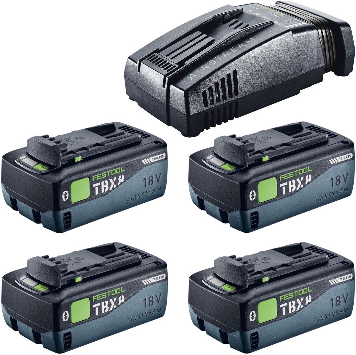 Festool 18V 4xTBX8/SCA16 energieset met 4x BP 18 TBX 8 ASI accu 18 V 8,0 Ah (4x 578746) + SCA 16-lader (576953)