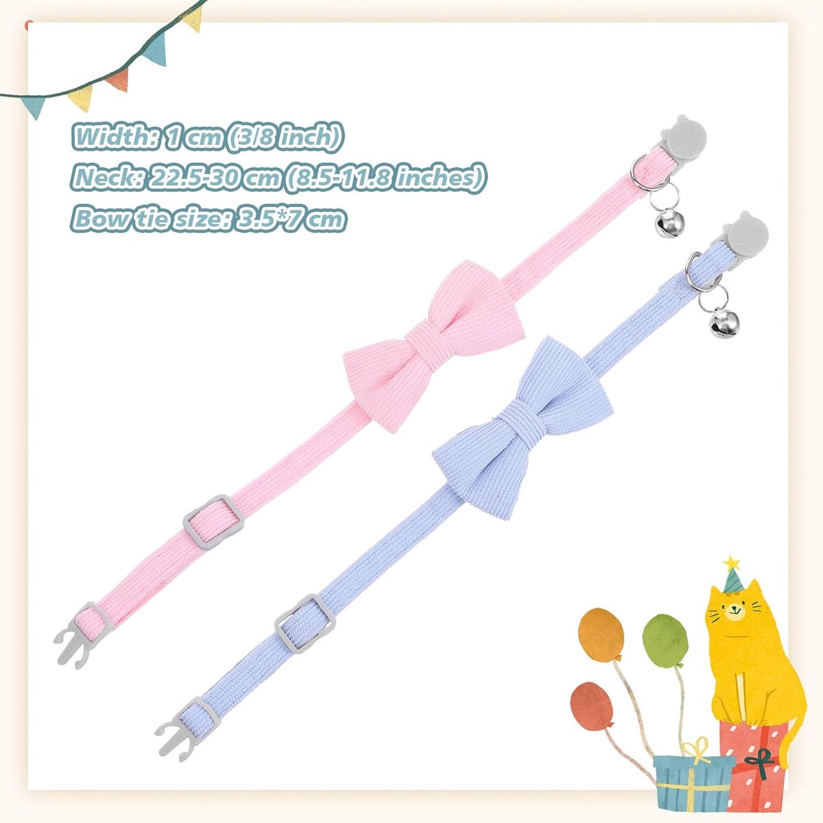 2 stuks kattenhalsband, zachte koordhalsband voor kleine katten, met belletjes en vlinderdas, kattenhalsband, verstelbare veiligheidsvlinderdas voor Kerstmis, bruiloften, Halloween