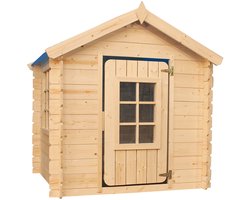 Timbela M570M-1 - Speelhuis - 1 m² - 111x114xH121 cm - Houten kinderhuis zonder vloer met blauw dak