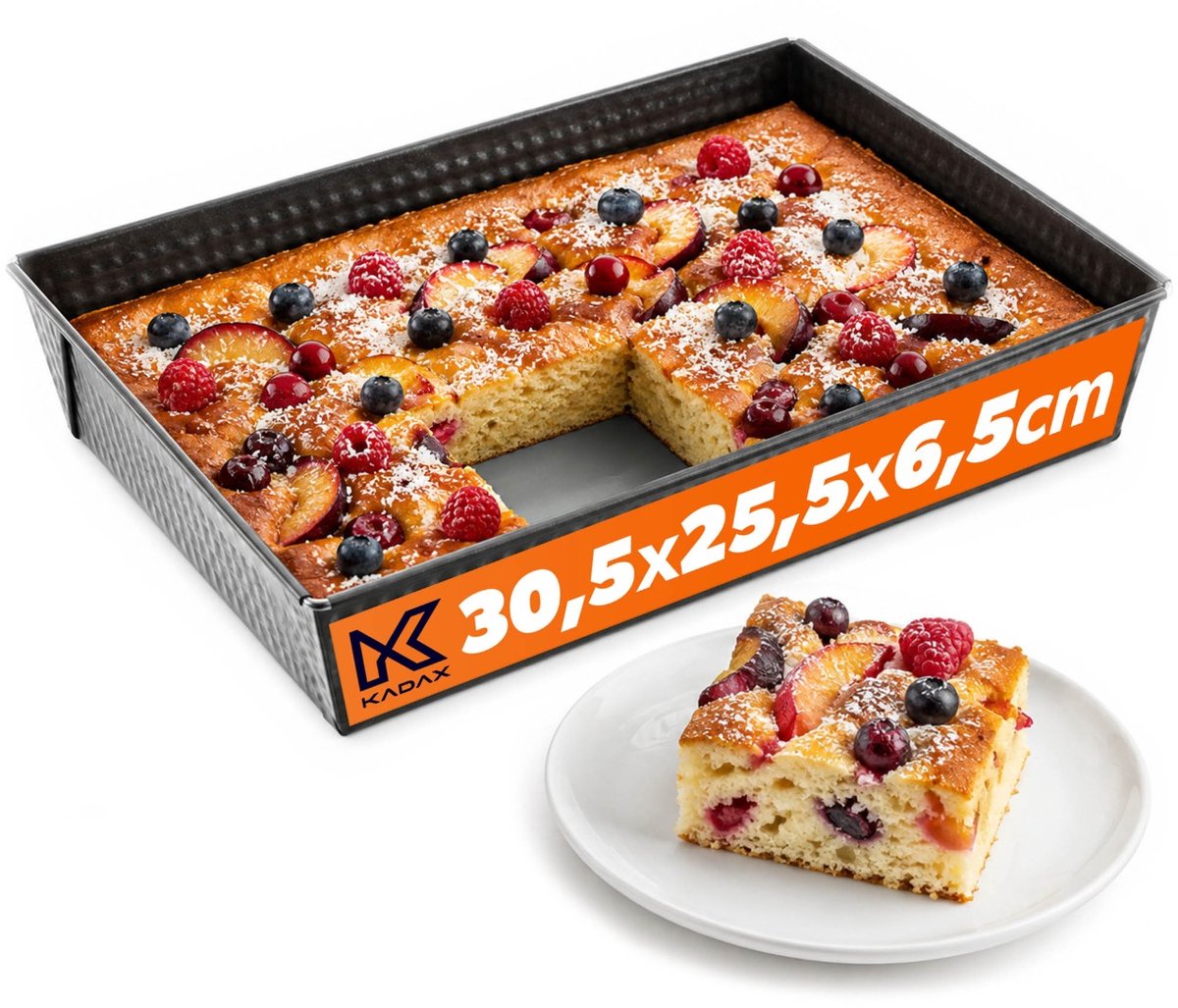 Rechthoekige bakvorm, bakplaat in 3 maten, hoge blikken randen voor cake, toast, cheesecake, brownie, onderhoudsvriendelijke bakvorm, warmteverdeling (30,5 x 25,5 cm, zwart) KADAX