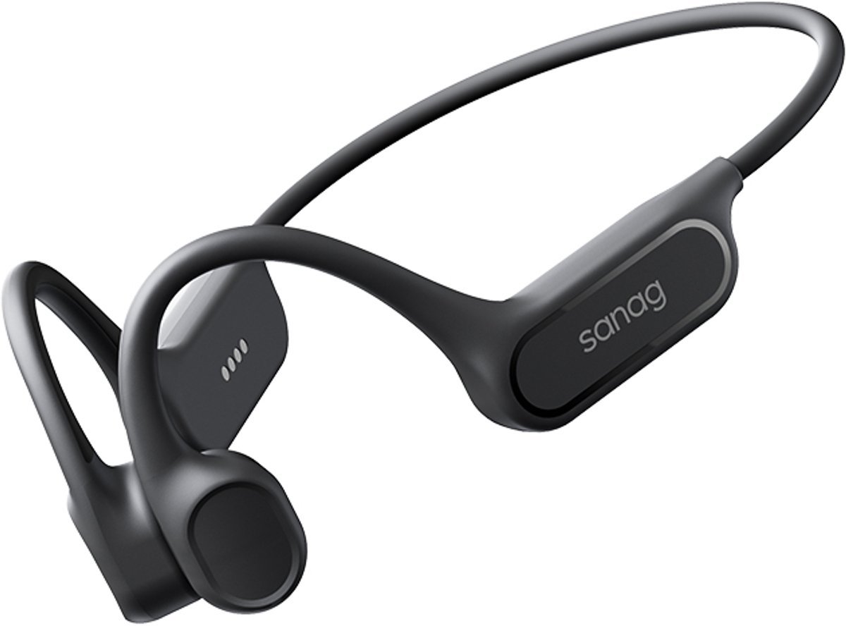 Sanag Sport Headphone – Koptelefoon Fietsen & Hardlopen – IPX 7 Waterdicht & Lichtgewicht – 7 Uur Batterij – Noise Cancelling – Blijft Stevig Zitten tijdens Sporten – Magnetisch Opladen – Zwart