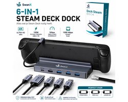 SwanX® Steam Deck Dock – 6-in-1 Docking Station – 4K HDMI – Ethernet – USB 3.0 – 100W PD – Geschikt voor Steam Deck / ROG Ally / Legion Go Image