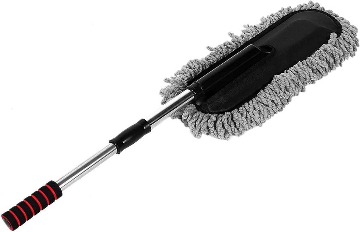 Uitschuifbare Autostofdoek - Auto poetsborstel - Auto Reinigen - Verstelbare Telescoopsteel - 44 cm - Grijs