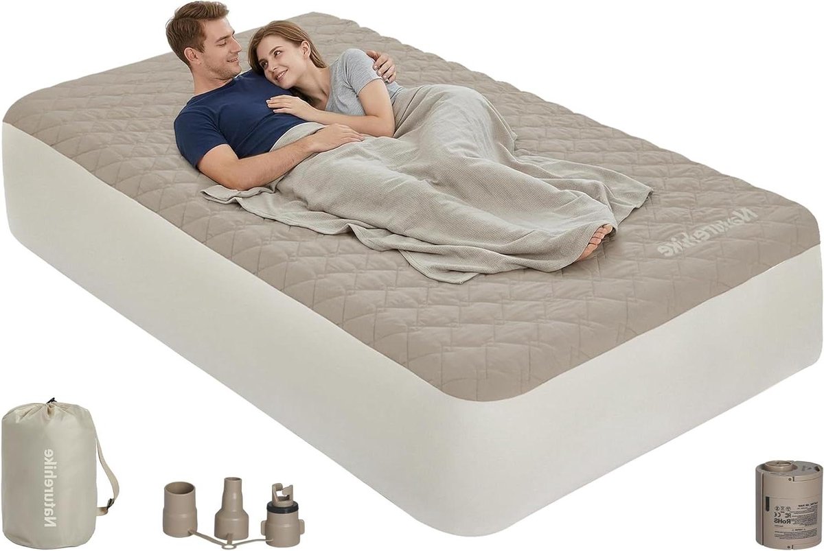 Luchtbed met pomp - Logeerbed - Comfortabel slapen - Gebreide veerdraadstructuur - 205 x 155 cm - Grijs