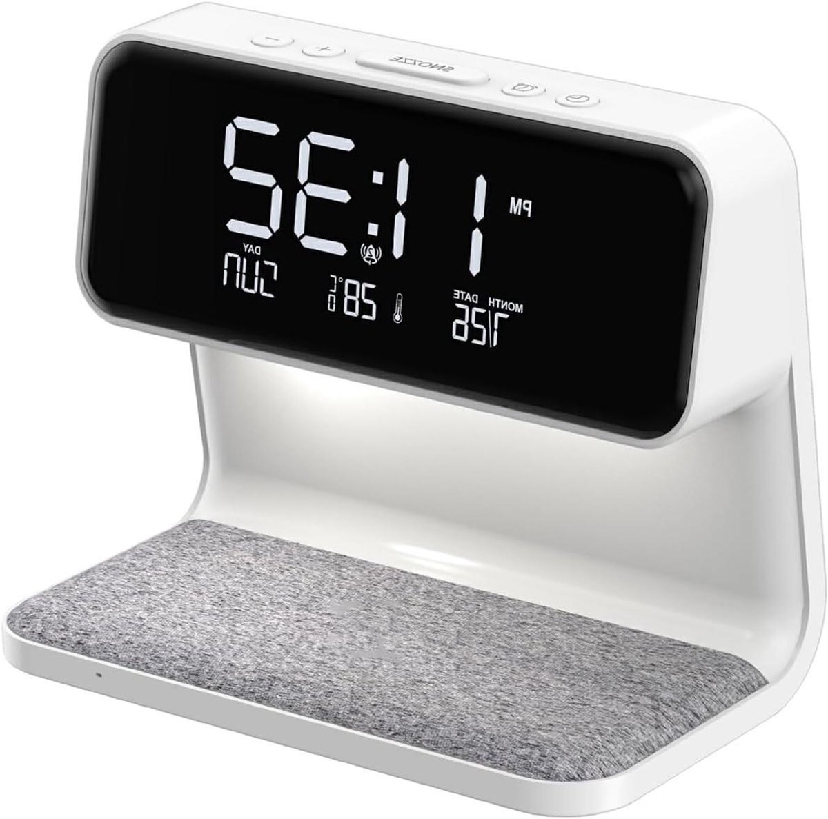 Slimme Oplader Lamp - Digitale Wekker - Wakker Worden - Draadloos Opladen - Groot Scherm - Wit