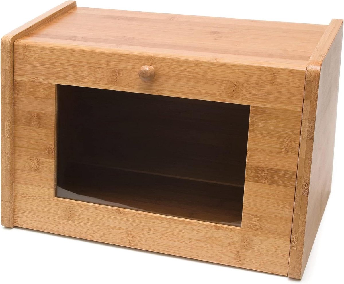 Broodtrommel met raam - Brooddoos bamboe - Brood vers houden - Extra opbergruimte - 39 x 24 x 25 cm