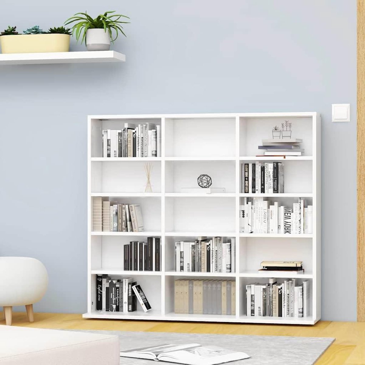 Cd-kast - Dvd-rek multimedia - Muziekcollectie organiseren - 15 open vakken - 100 x 23 x 895 cm - Wit