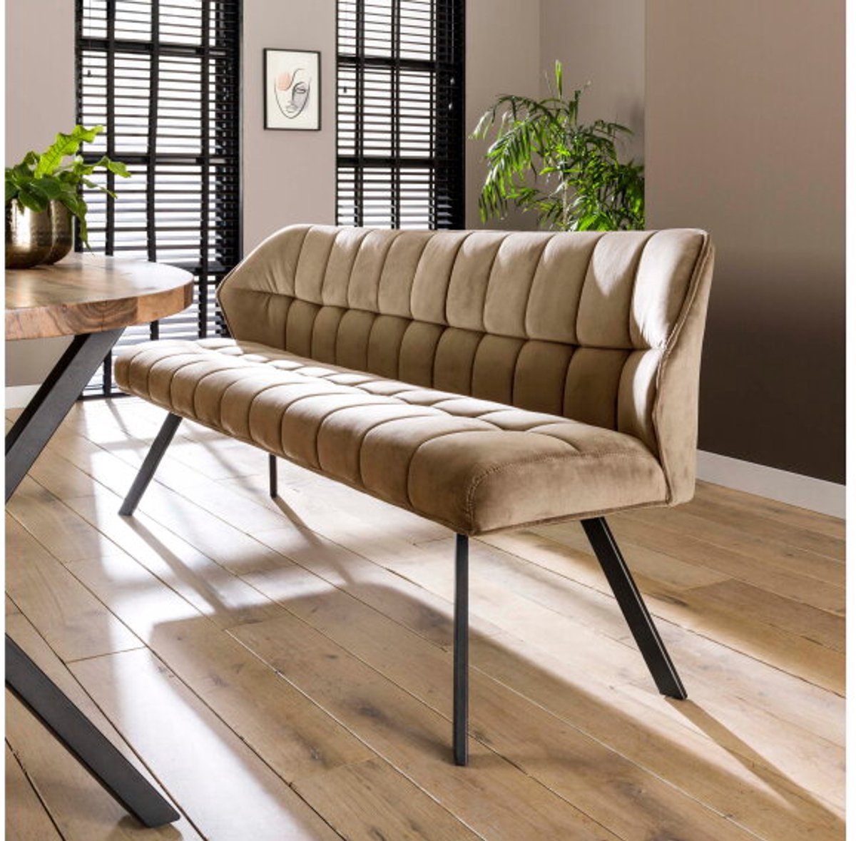 Meubelplaats Eetkamerbank Raster Velvet Champagne - Luxe Design - Comfortabele Zitting