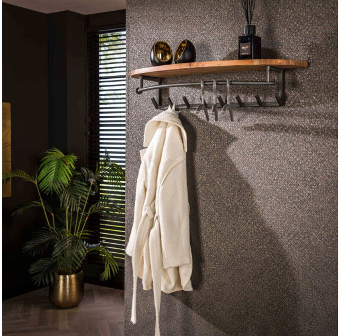 Meubelplaats Kapstok round 8 haken hoedenplank - Massief acacia naturel - 100x30x20 cm