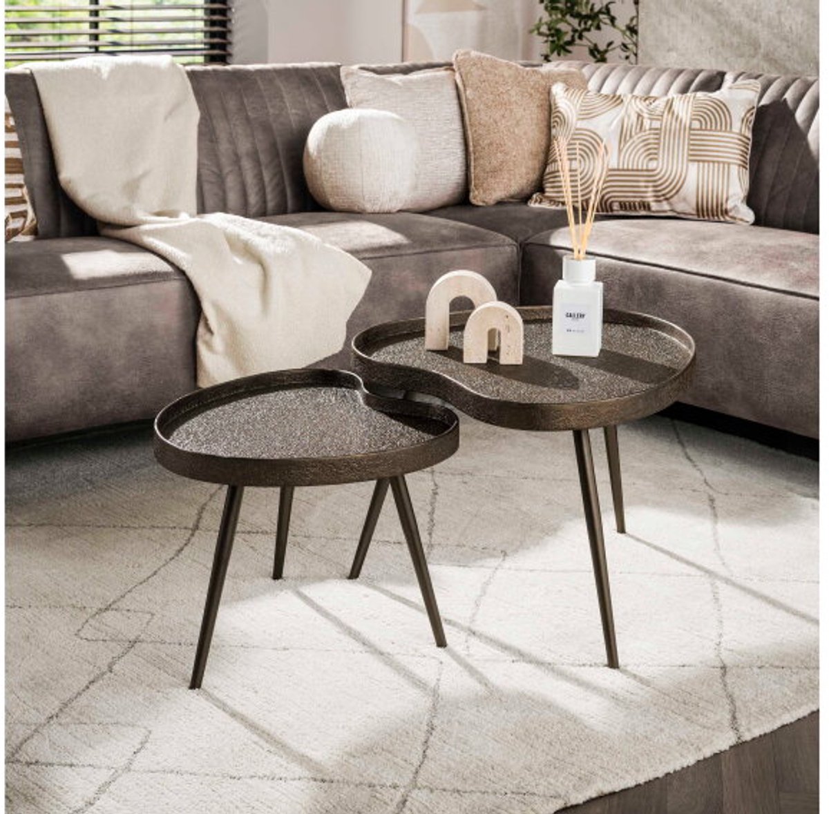 Salontafel Caspia niervormig set/2 - Brons liquid metal