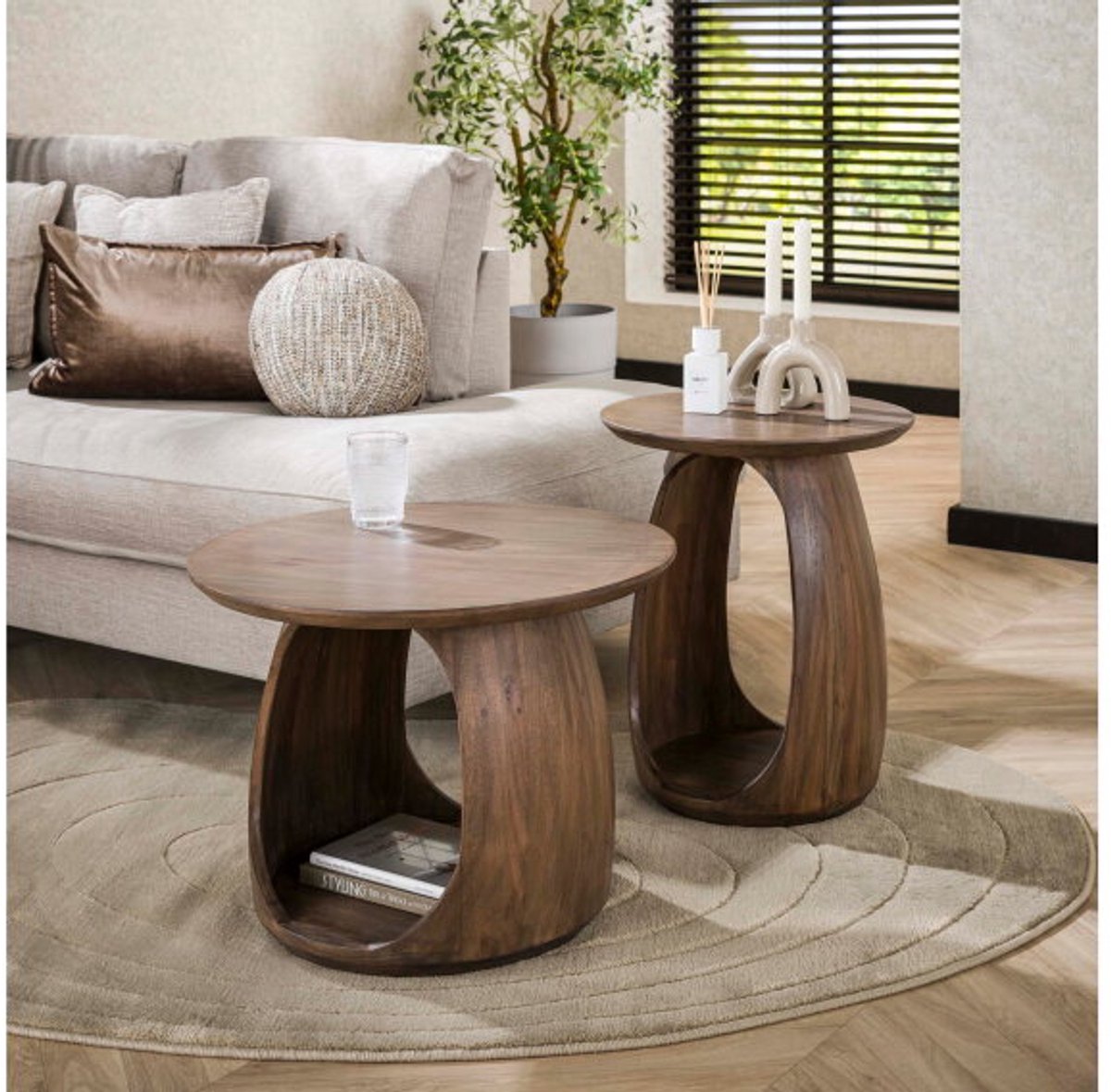 Bijzettafel flow solid S acacia 45 cm - glaze brown