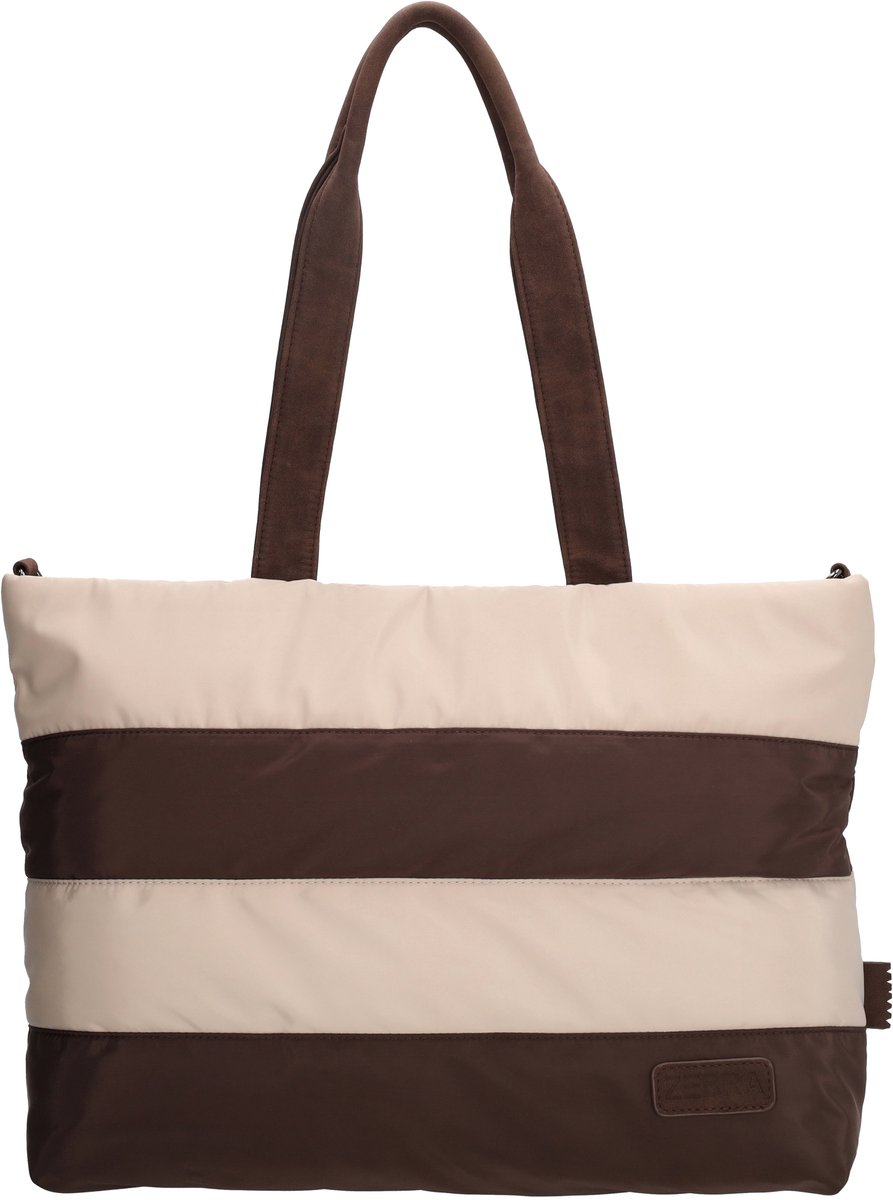 Zebra Trends Elske Shopper - 15,6" Laptoptas - Crossbody Schoudertas - Soft Puffer Tas - streep bruin/beige