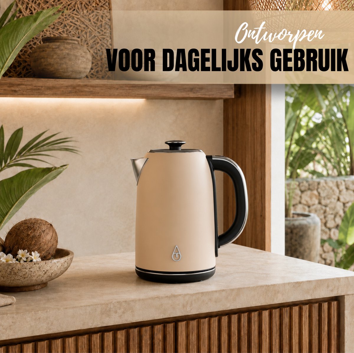 Motivai Waterkoker met Warmhoudfunctie & Temperatuurregeling – 1.7L – 2200W – BPA-vrij & PHAS-vrij RVS – Retro – Matte Beige — afbeelding 4