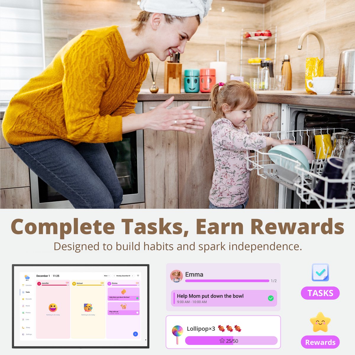 Dragon Touch 21,5" Digitale Fotolijst Met Takenlijst – 1080P Full HD Interactief Touchscreen, Slimme Gezinsplanner, Haarddisplay Digitale Kalender, Wand- en Bureaumontage Voor Naadloze Planning - Zwart thumbnail 4