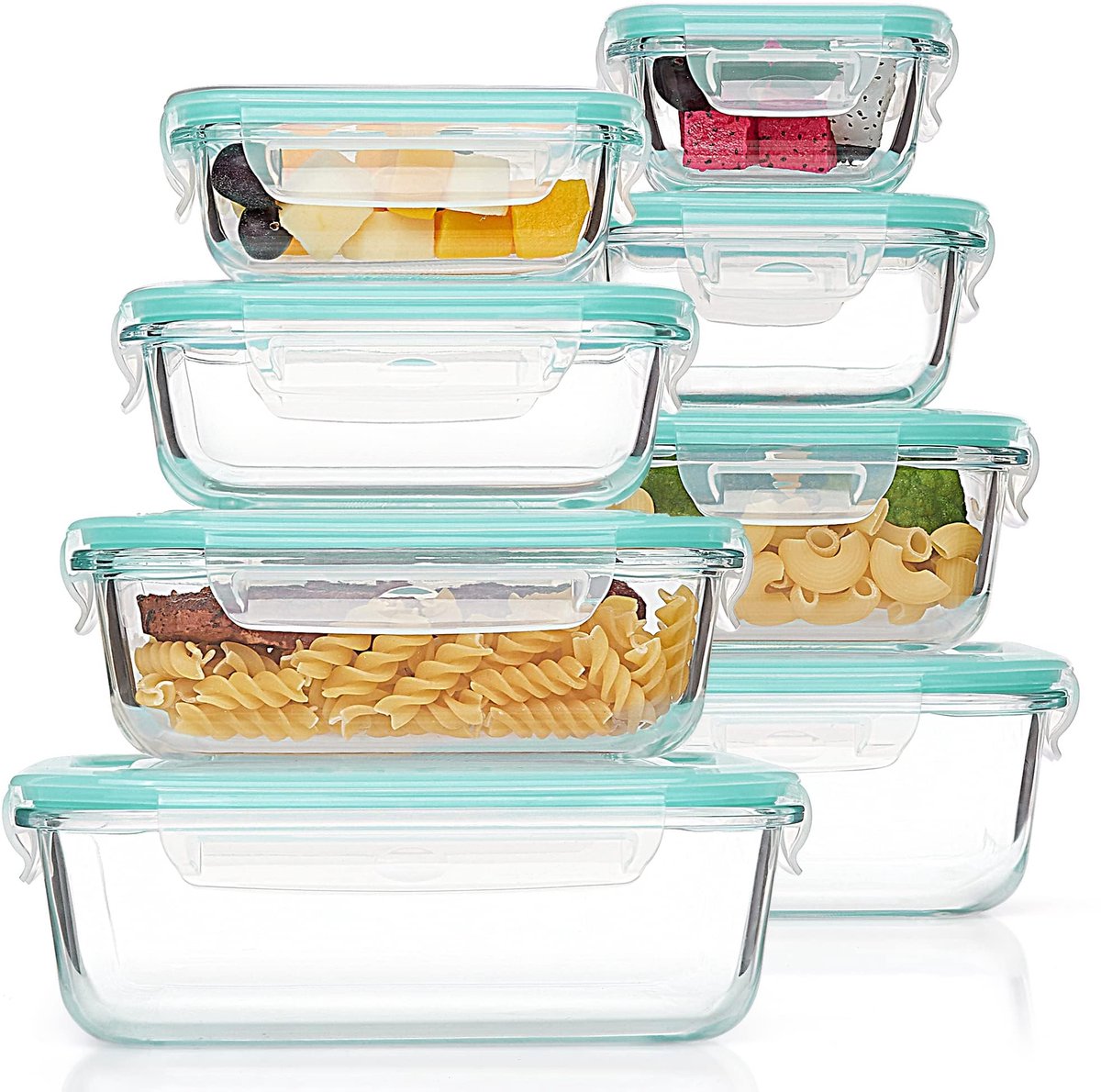 Glazen Bewaardozen Set Met Deksel – 8 Delig 8 Maten – Luchtdicht – Lekvrij – BPA-Vrij – Stapelbaar – Voor Koelkast, Vriezer & Magnetron – Borosilicaatglas – Ideaal Voor Meal Prep – 150 ml Tot 1040 ml