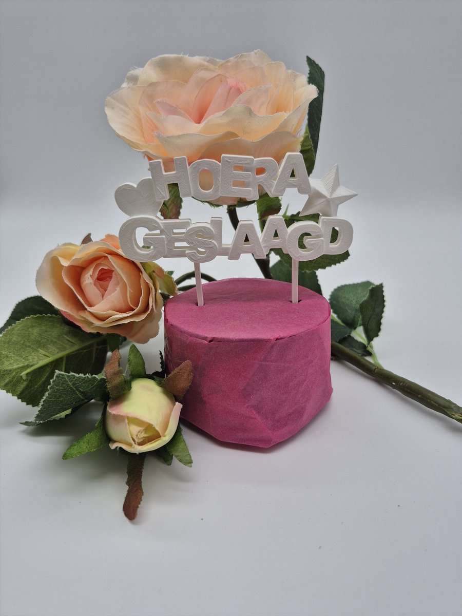 Caketopper Hoera Geslaagd wit